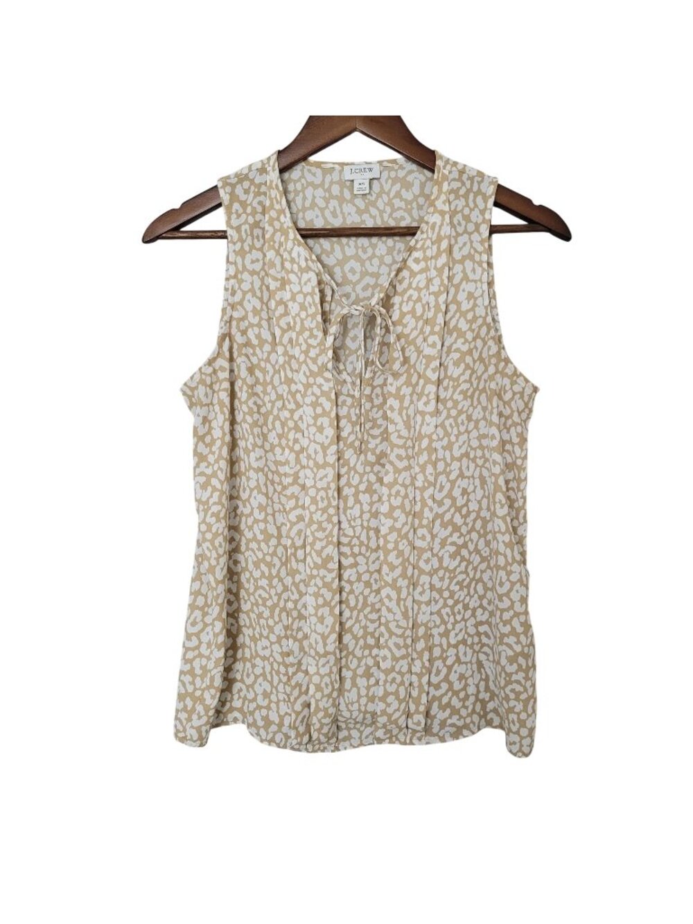 J. Crew Leopard Print Tie-Neck Blouse Womens Size XS Beige & White Sleeveless